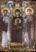 unknow artist The throne Virgin Mary with the child between ST Teodor and ST Goran, oil on canvas